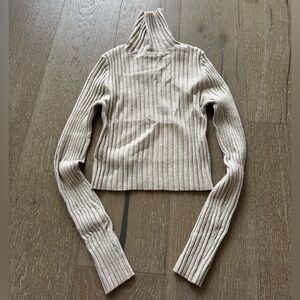 Bershka Ribbed Turtleneck Cropped Sweater - Cream